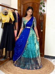 Blue DIVINE lehenga with hand aari work SC098