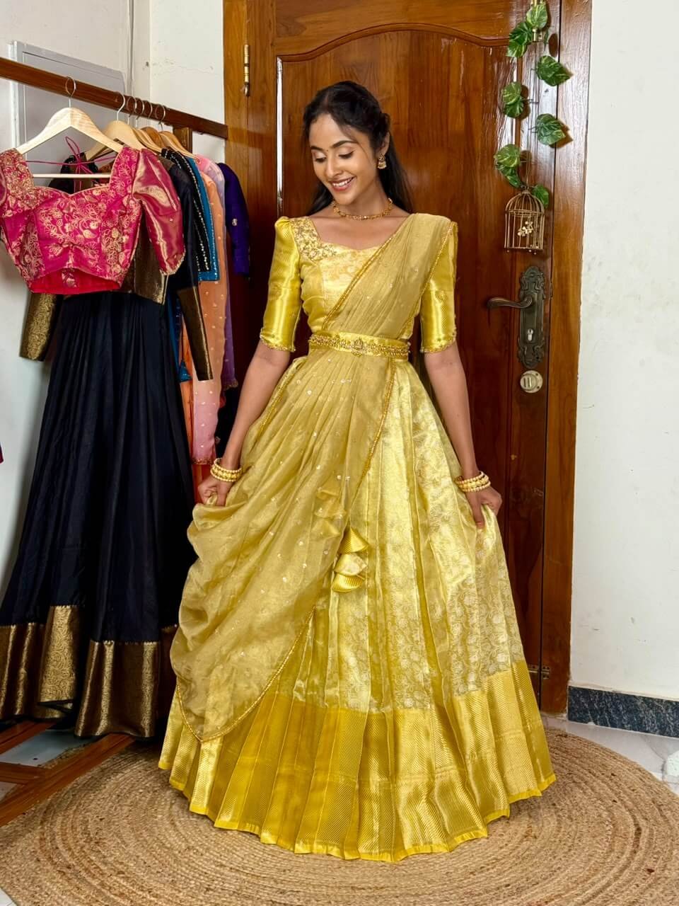 Lemon gold DIVINE lehenga with hand aari work SC097